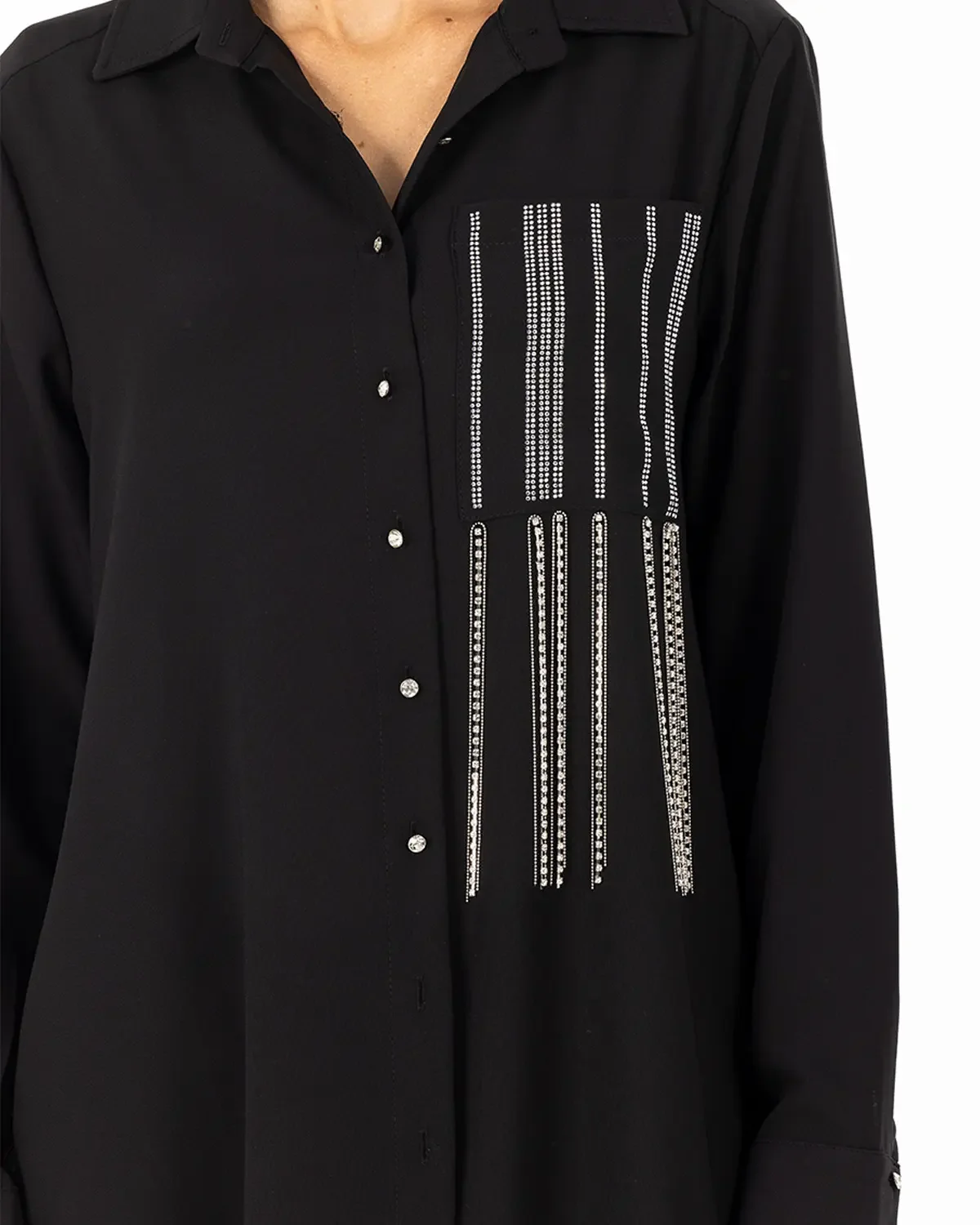 Taş Detaylı Gömlek Tunik-Siyah - 7