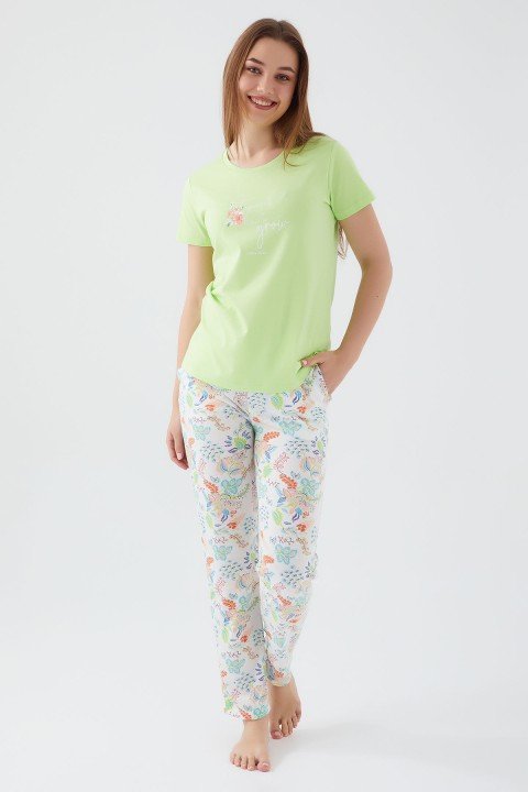To Grow Kadın Kısa Kol Pijama Takım-Fıstık Yeşil - 2