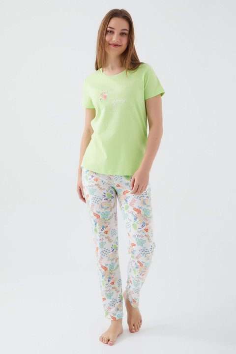 To Grow Kadın Kısa Kol Pijama Takım-Fıstık Yeşil - 3