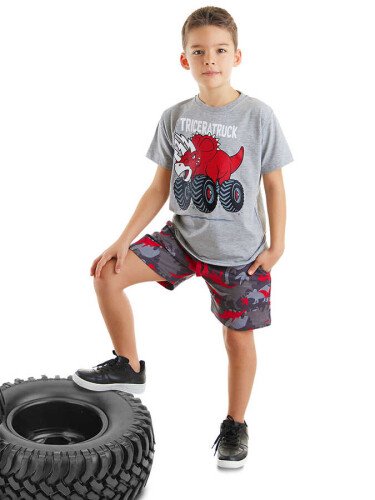 Triceratruck Erkek Çocuk T-shirt Şort Takım - DENOKİDS