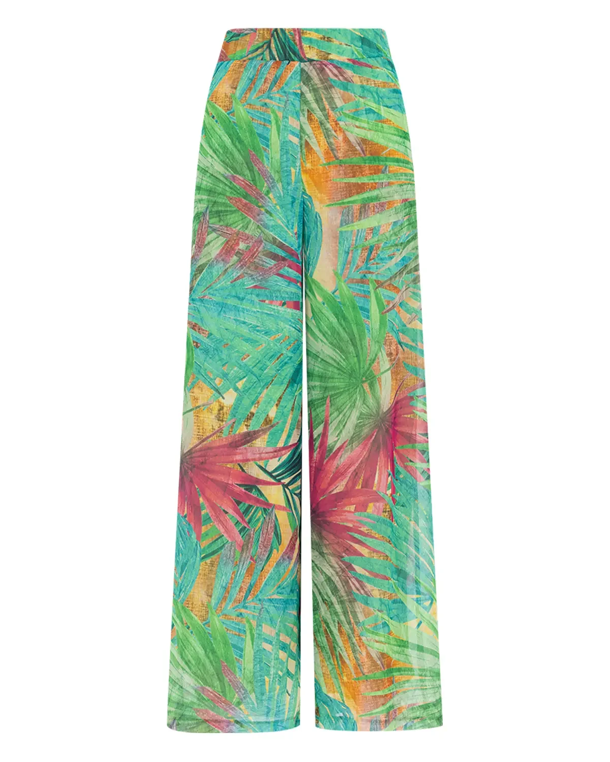 Tropik Desenli Geniş Kesim Pantolon - Yeşil - 5