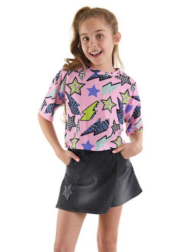 Yıldız ve Şimşek Kız Çocuk T-shirt Şort Takım - DENOKİDS