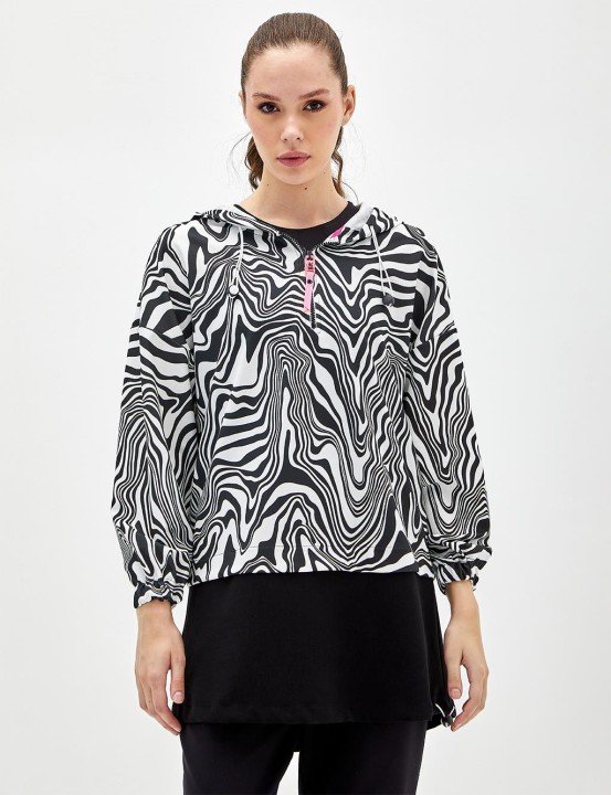 Zebra Desenli Sweatshirt-Siyah - KAYRA