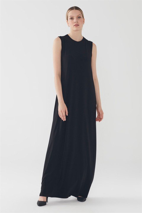 ZÜHRE Basic Sıfır Kollu İçlik Elbise Siyah E-0168 - 1