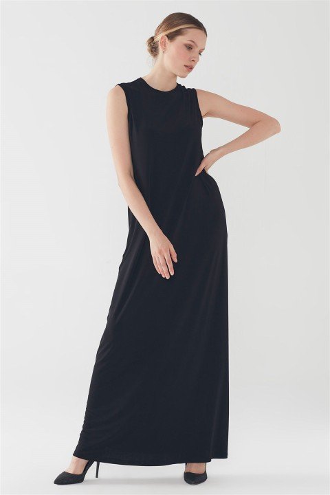 ZÜHRE Basic Sıfır Kollu İçlik Elbise Siyah E-0168 - 2