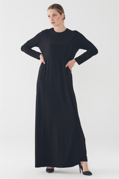 ZÜHRE Basic Uzun Kollu İçlik Elbise Siyah E-0167 - 1