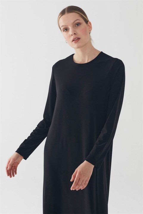 ZÜHRE Basic Uzun Kollu İçlik Elbise Siyah E-0167 - 2