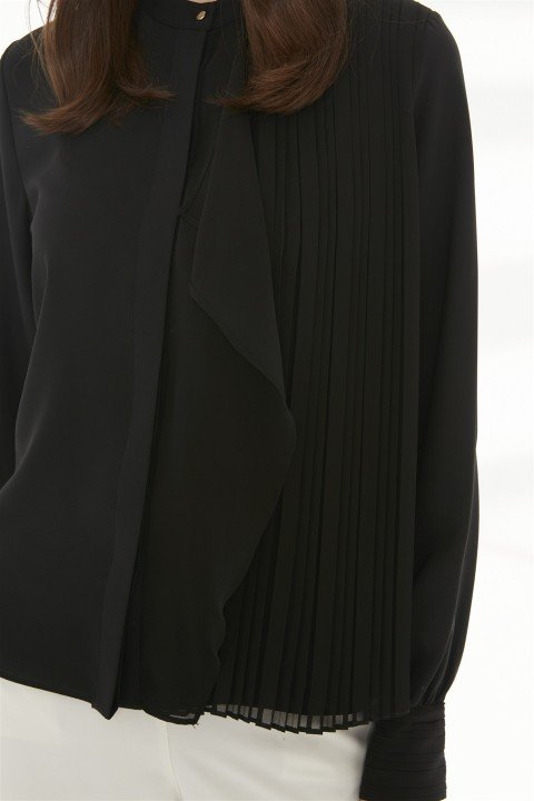 ZÜHRE Pileli Detaylı Siyah Bluz B-0060 - 4